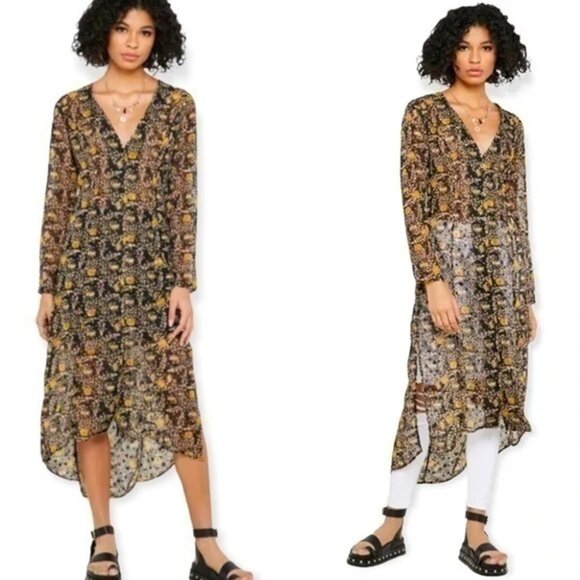 NWT Never Fully Dressed Sheer Floral Midi Tunic Shirt Dress Size M Button Front - Picture 1 of 10